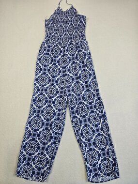 Patrons Of Peace Blue & White Floral Halter Jumpsuit XS Boho